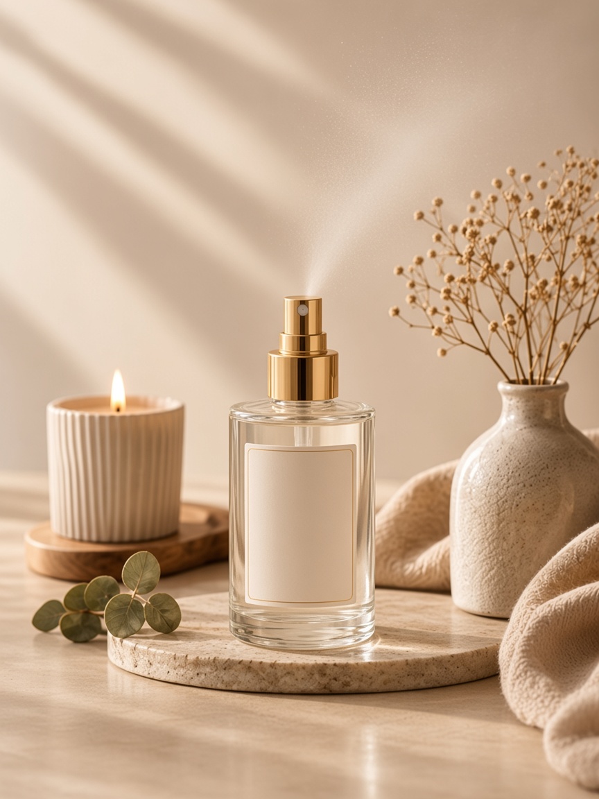 Home spray em atmosfera de quiet luxury.